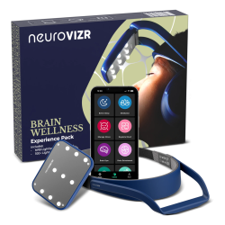 NeuroVIZR device for brain training and mental wellness, used to improve focus, relaxation, and cognitive performance